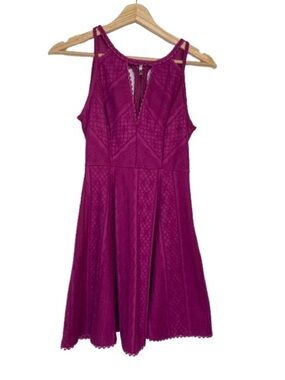 Free People Magenta Textured Midi Dress - Fit & Flare - Boho Chic - Size 0